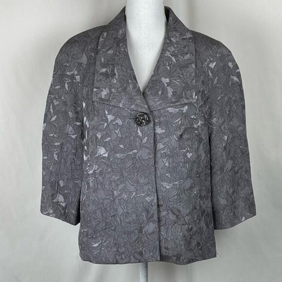 JM Collection Gray Metallic Floral Print Evening Jacket NWT Size 10 - Picture 5 of 12